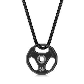 HMOOY Dumbbell Necklace, Titanium Stainless Steel Dumbbell Pendant Necklace Dumbbell Chain Necklace Couple Pendant Necklace Fitness Gym Necklace Sport Jewellery for Men,Black-Clover