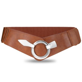 VOMELLI Wide Elastic Waist Belt Women's Vintage Stretch Belt Waist Belt with Silver Buckle for Dress, Dark Brown