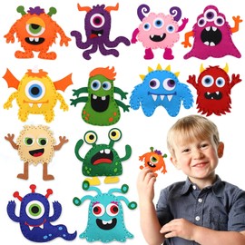 Cosysparks Sewing Kit Children's Monsters, 12 Pack Craft Sets for Children, Sewing Kit, Beginners, Fun, DIY, Educational Sewing Craft Gift with Sewing Tools for Boys Girls (Monster)