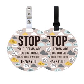 PLIGREAT 2 Pack Cloud Stop Touching Baby Car Seat Sign for Newborn Cute Sheep Don't Touch Baby Sign No Kissing Baby Reminder Signage for Baby Girls Boys Stroller Tag with Hanging Straps and Clip