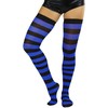 ToBeInStyle Women's Wide Vertical Striped Thigh Hi Stockings (Black w/Royal