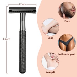 Double Edge Safety Razor for Men, Safety Razor with 10 Platinum Coated Safety Razor Blades, Single Blade Razors for Men & Women, Reusable Metal Razor for Men Shaving (Matte Black&polka dot)