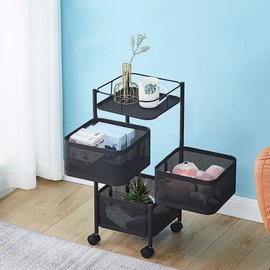 Steel 3-stage rotating trolley (black) for organizing things Rolling Storage Cart 2ea
