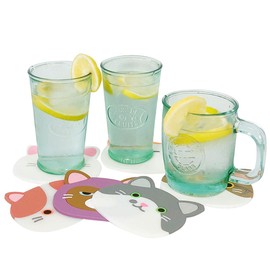 Wrapables Silicone Cute Cat Coasters for Glasses, Cups, and Drinks (Set of 6)