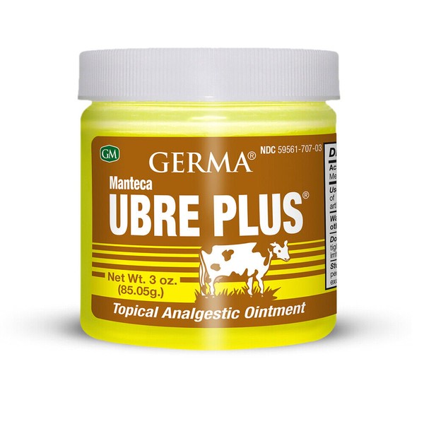 Germa Manteca Ubre Plus Natural Topical Analgesic Ointment. Yellow. 3 Oz / 85 g