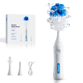 Klarpul Electric Bottle Brush Cleaner, IPX7 Waterproof Baby Bottle Cleaner Kit with Replaceable Nipple Brush & Extender Rod, 2 Speed Modes, 360° Auto Cleaning, 2000mAh Battery, Rechargeable, Blue