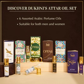Dukhni Mixed Attar Oil Set by Dukhni | ?????? ?????? | Arab perfume oils for men and women | 6 assorted scents x 6ml | Arabian oud oil fragrances | Sampler Gift set, Halal & Vegan Islamic Scents
