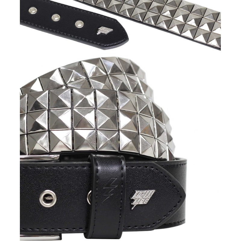 Lowlife Triple S Studded Leather Belt in Black and Silver