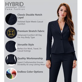 Hybrid & Company Women Double Notch Lapel Office Blazer JK43864 1073T Navy 1X