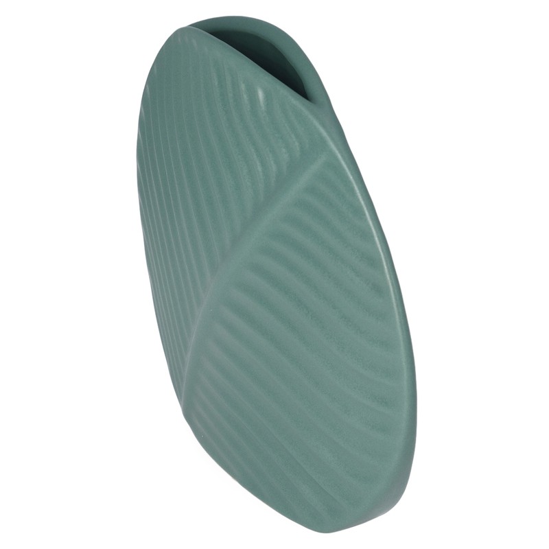 Leaves Pattern Ceramic Vase Nordic Style Dark Green Flat Leaf