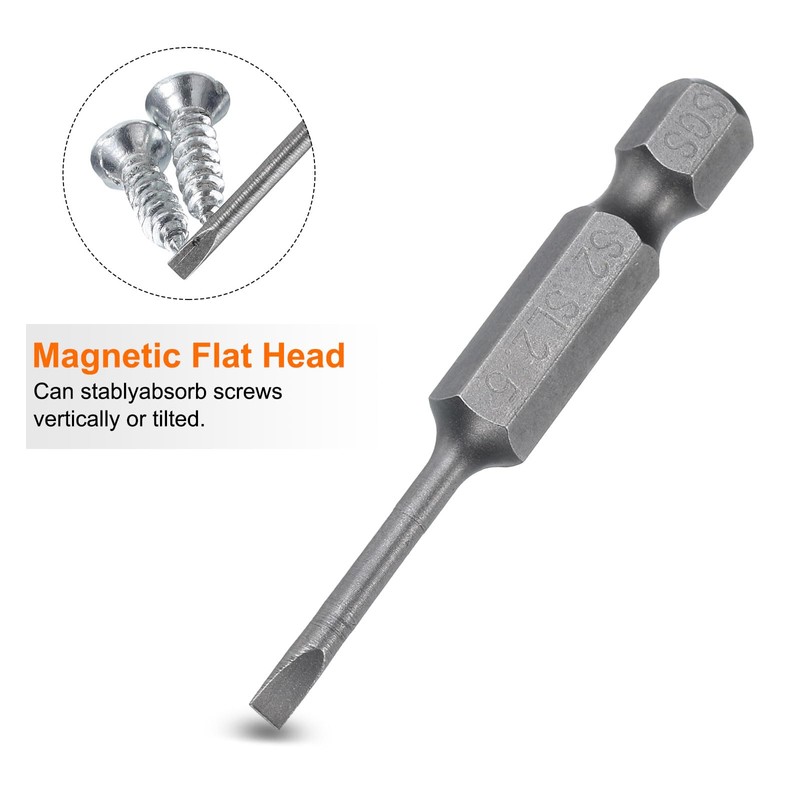 sourcing map 5pcs SL2.5 Magnetic Slotted Screwdriver Bits 2.5mm S2