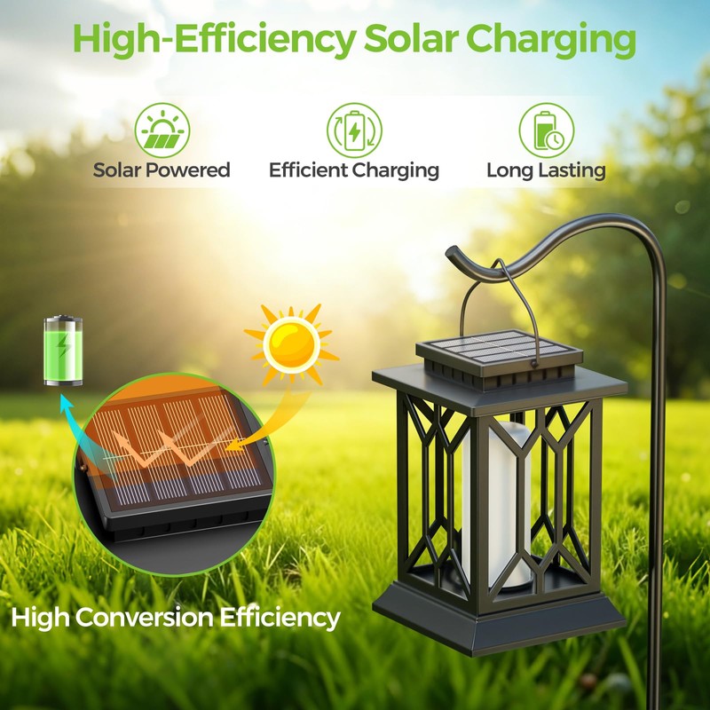 BOBKID 2 Pack Solar Lanterns Outdoor Waterproof, Flickering Flame Outdoor