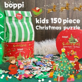 Boppi Christmas Puzzle for Kids – 150 Pieces Kids Puzzles – Round Christmas Puzzles for 5+ Years Old - 100% Recycled Card