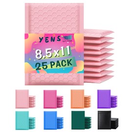 Yens Poly Bubble Mailers 8.5x12 25 Pack Light Pink Waterproof Self Seal Adhesive Shipping Bags, Cushioning Padded Envelopes for Shipping, Mailing, Packaging Usable 8.5x11