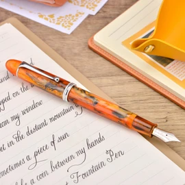 Asvine Pluma estilográfica V800 – Sistema de llenado al vacío con gran capacidad de tinta, punta lisa número 8 extra fina con caja de regalo y llave inglesa, ámbar