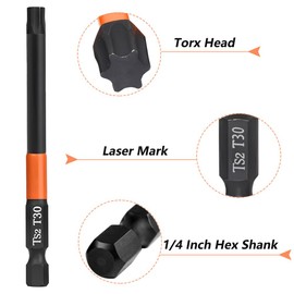 Saipe 10-Piece Torx Bit Set for Impact Driver, S2 Steel Star Bits Set, 4 inch /100 mm Long Torx Head Drill Bit Set, Magnetic 1/4'' Hex Shank Torx Screwdriver Bit, T10, T15, T20, T25, T30, T40