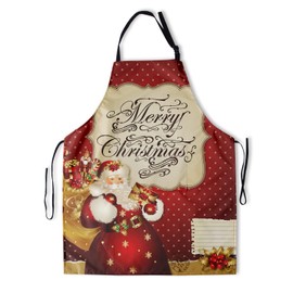 Giwawa Apron Unisex Resistant 33 x 28 inches with 2 Pockets Cooking Kitchen Aprons Suitable for BBQ Grill Drawing Haircut, Red Santa, 33 x 28 inches