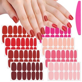 SILPECWEE 8 Sheets Red Nail Polish Stickers Full Nail Wraps Solid Color Nail Polish Strips Self Adhesive Gel Nail Stickers for Women Fingernail Manicure Sticker Nails with 1pc Nail File