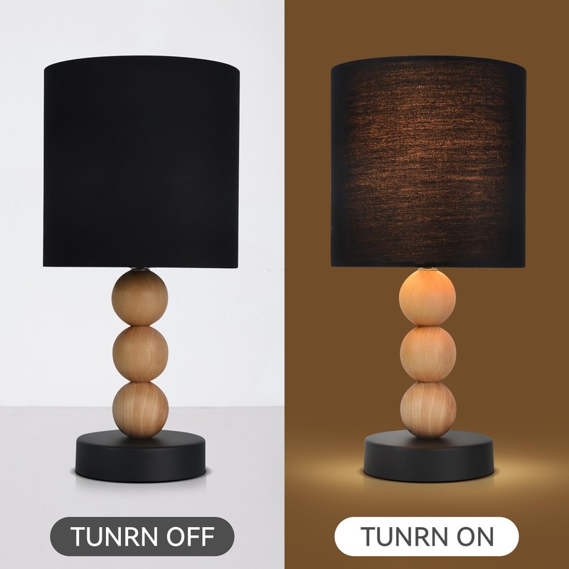 Lexi Lighting Cara Table Lamp, Black/Timber, E14 Lamp Holder, Cozy