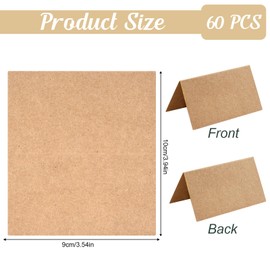 Pack of 60 Place Cards, Kraft Paper, Blank, Unprinted, Name Badges, Wedding, Brown Place Cards for Self-Labelling for Wedding, Birthday, Communion, Christening and much more (9 x 10 cm)