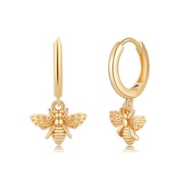 Bee Earrings for Women Huggie Hoop, 14K Gold Plated Bee Dangle Hoop Dainty Earrings Honey Bumble Bee Huggie Hoop Hypoallergenic Earrings for Women Bumblebee Earring