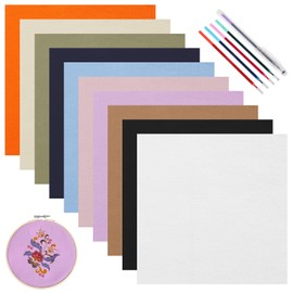 10 PCS Embroidery Fabric Squares Cross Stitch Fabric Including 10 Colors Embroidery Cloth 5 Colors Water Soluble Pens 20x20 cm Cross Stitch for DIY Handmade Craft Sewing Home Decoration Beginners