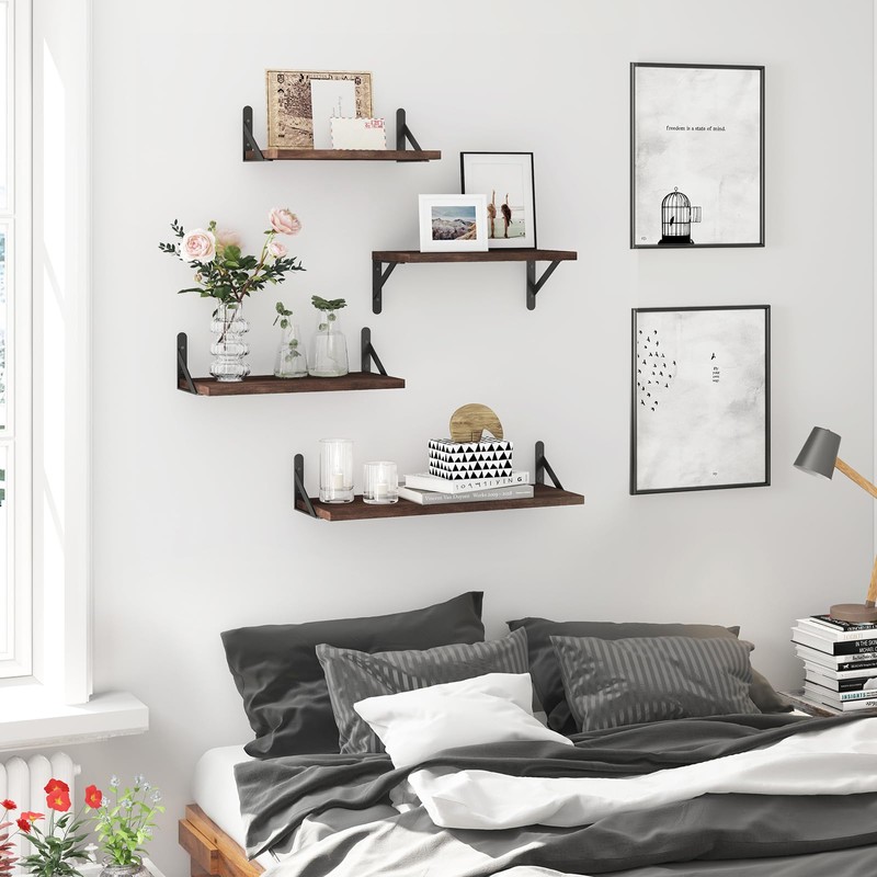 YGEOMER Floating Shelves for Wall, Walnut Wall Shelves Different Sizes,