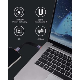 COMeap Short USB C Cable, 40Gbps USB4 4 Inch Support 100W PD Fast Charging, 8K Display, Thunderbolt 4/3 Interface, Flat USB C to USB C for Steam Deck, ROG Ally, Laptop, Tablet, Phone (2-Pack