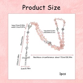52 cm Length Rosarys Beads, Pink Rosary Beads Catholic Women and Kids, Rosary Necklace for First Holy Communion, Baptism, Mother’s Day, Father’s Day, Prayer Bead Necklace