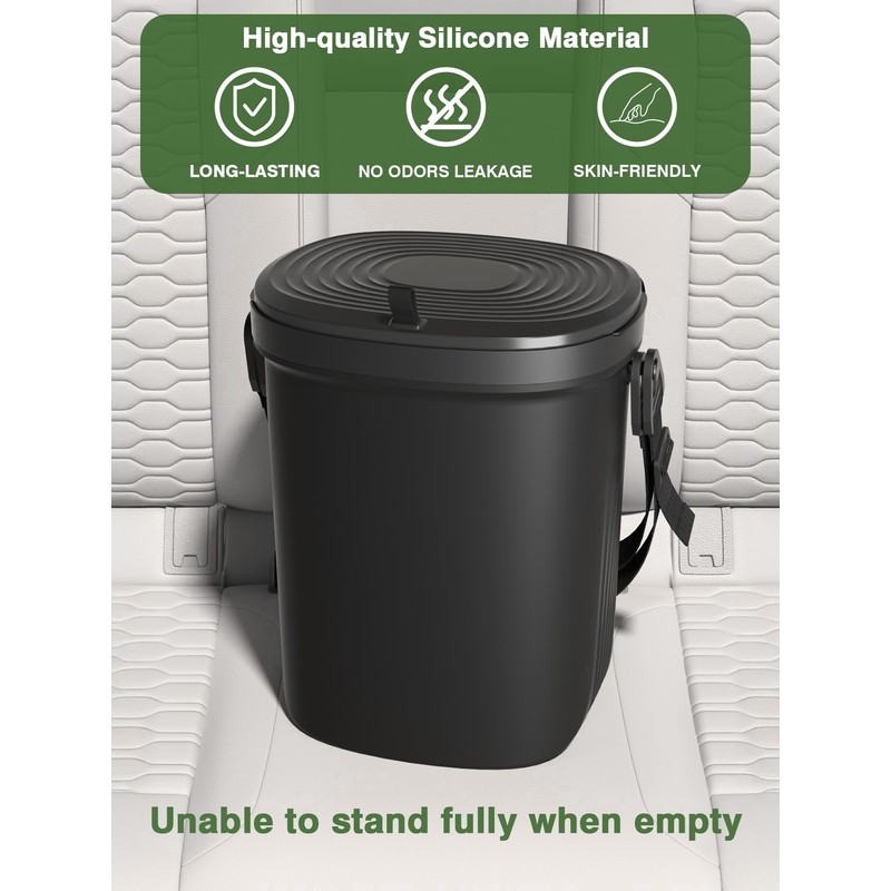 Garoopion Leakproof Car Trash Can, 1.9 Gallon Soft Silicone Hanging