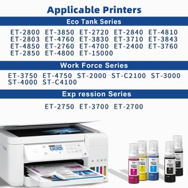 Xcinkjet T522 Ink Refill Bottles Compatible for ET-2800 ET-2803 ET-2850 ET-3850 ET-2720 ET-4800 ET-2840 ET-2400 ET-2720 ET-4810 T522 Ec Tank Printer (BK C M Y,10PK)