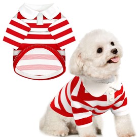 BAEJMJK Cute Dog Shirt Boy Girl Dog Clothes Striped Collared Polo T-Shirt for Small Medium Dogs Cats Soft Breathable Pet Puppy Outfits(Red,X-Small)