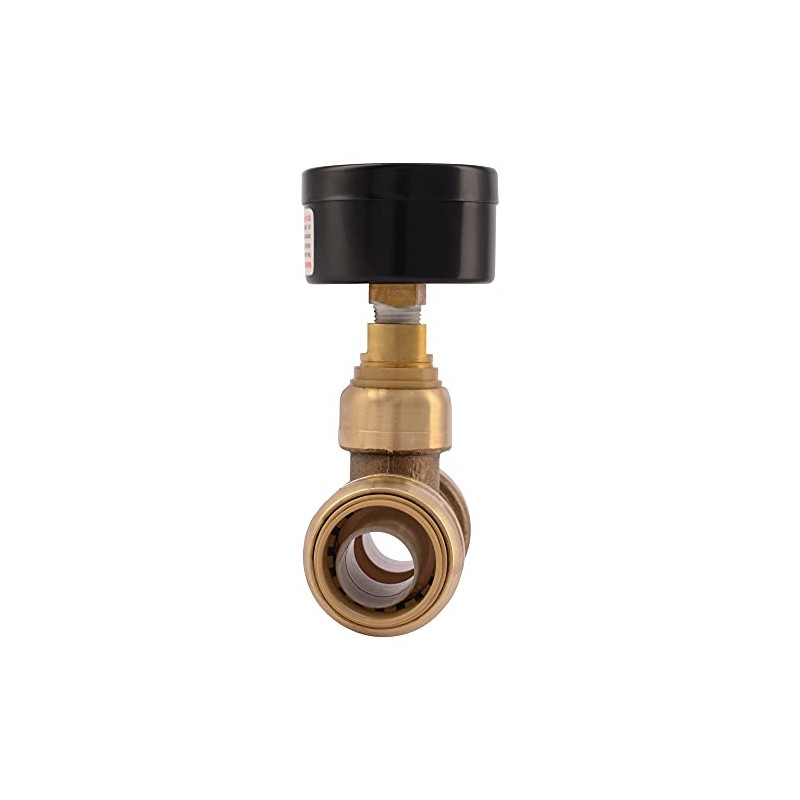 SharkBite 3/4 Inch Pressure Gauge Tee, Push to Connect Brass