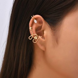 Allereya Vintage Crystal Hoop Ear Cuff Earrings Curve Line Cuff Earrings Gold Cz Hoop Cartilage Wrap Earrings Curve Clip Wrap Earrings Jewelry for Women and Girls