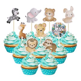 36 piezas de decoración para cupcakes con temática de animales de safari de la selva, decoración de pasteles para baby shower, safari, salvaje, fiesta temática, baby shower, decoración de fiesta de cumpleaños