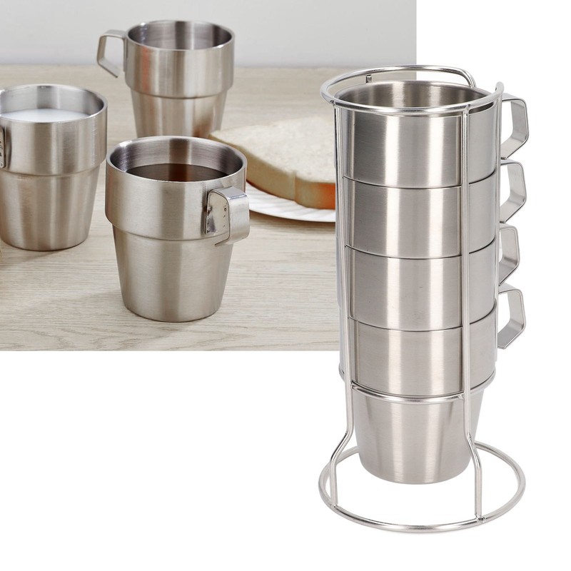 Stainless Steel Camping Cup Set of 4 Double Layer Coffee