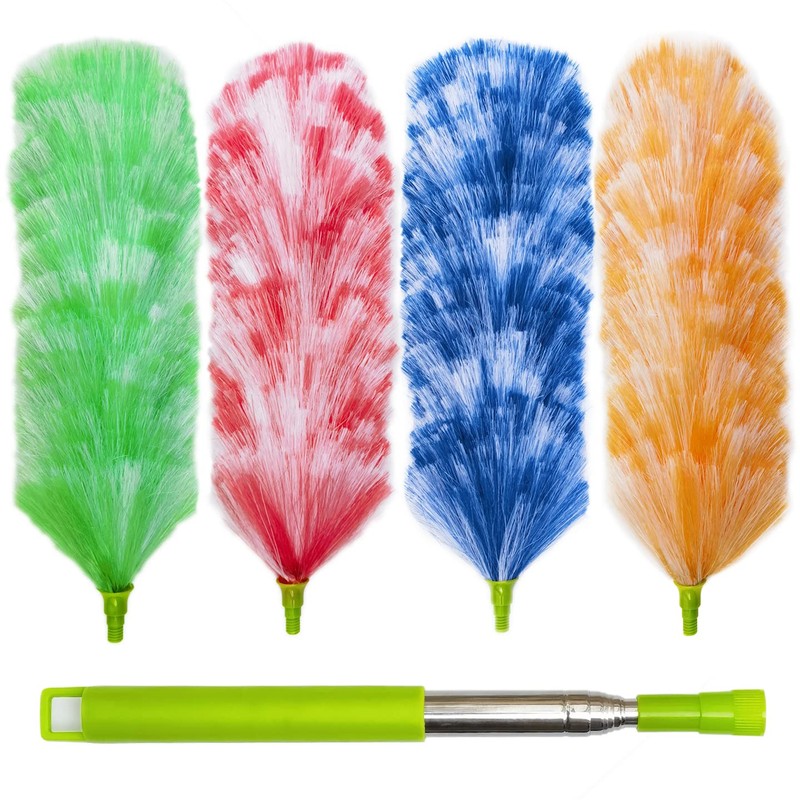 4 Pack Washable Electrostatic Duster, Extendable Pole 25" to 55",