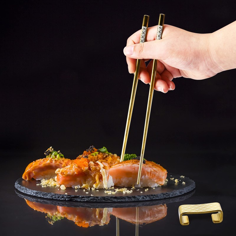 TIICOO Metal Chopsticks Reusable 2 Pairs Titanium Stainless Steel 18/8