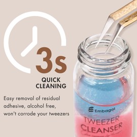 Embagol 2 Bottles Tweezer Cleanser for Eyelash Extensions Tweezers Glue Remover Liquid for Lash Tools with 2 Spongeballs(2 Bottles Cleanser)
