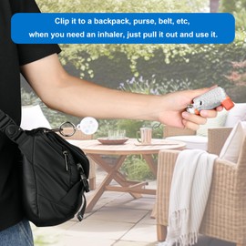 Beautyflier Asthma Inhaler Holder Keychain Retractable Clip PU Leather Travel Handy Holder for Kids and Adults, Inhaler Not Included (Silver,Bling)