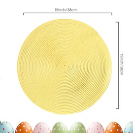 AHHFSMEI Round Braided Placemats 15 Inch Round Table Mats for Dining Tables Natural Woven Heat Resistant Place mats Set of 6 (Light Yellow,6)