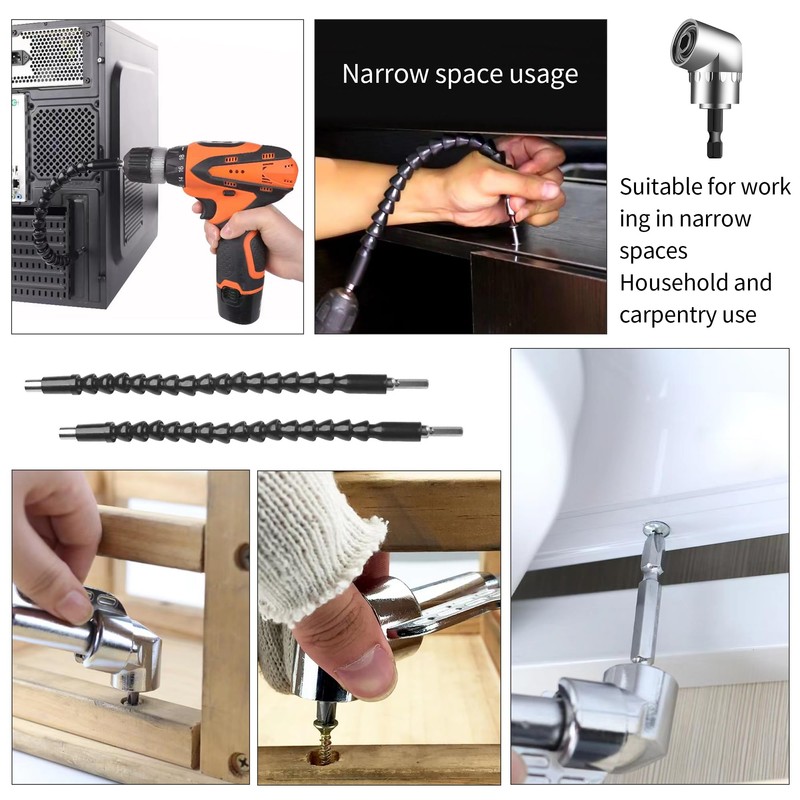 Angle Screwdriver Drill Attachments, 105° Angle Gear, 2 x Drill