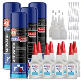 Magic Chems CA Glue with Activator (8 x 3.5 oz + 4 x 16.9 fl oz), Cyanoacrylate Glue and Activator, Super Glue with Activator, CA Glue and Accelerator (4 Pack)