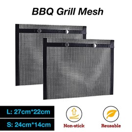 Non-Stick BBQ Grilling Mesh Bag Outdoor Camping Barbecue Grill Mats Cooking Pads (L: 27cm*22cm)
