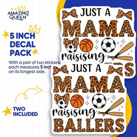 Mama Ballers Stickers - Sports Mom Sticker - Raising Ballers Mom Decal - 2 Pack - - 5" Wide Design - Adheres to Laptops, Tumblers, and More – Made in The USA - AQS2889