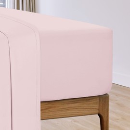 Pizuna Cotton Percale Single Fitted Sheet Light Pink,100% Long Staple Combed CottonSingle Fitted Sheet 90x200 cm,Percale Weave 40 cm Deep Pocket Single Fitted Sheet 1 PC Light Pink