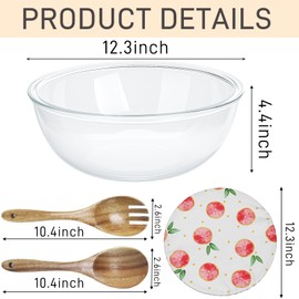 6.5Quart Large Glass Bowl with Lid for Sourdough Bread Making, 12.3 Inch Clear Glass Salad Cooking Bowls for Kitchen Salad Bread Storage, For Prepping, Marinating & Brining Kimch