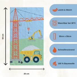 damaloo Children's Cotton Towel 30 x 50 cm - Guest Towel with Construction Site Motif - Small Towel for Boys & Girls - Hand Towel or Wash Cloth for Children