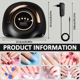 GUHAOOL 180 W Nail Dryer Lamp, UV Lamp for Gel Nails, Professional UV Lamp Nails with Handle, 4 Timer Settings, Sensor LCD Display, Removable Base, for Nail Dryers for All Nail Polishes, Black
