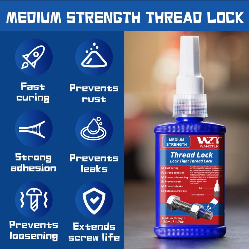 WAN2TLK Thread Lock Blue 100ml, Medium Strength Locktight Threadlock, Removable